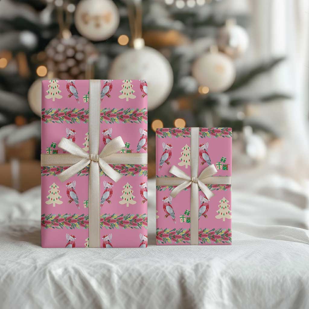 Australia Pink Galah Christmas Wrapping Paper Eolophus Roseicapilla Bottlebrush Seamless - Aussie Hoodie