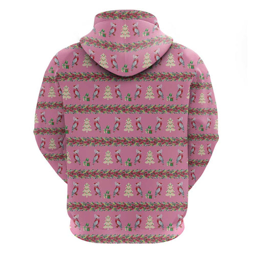 Australia Pink Galah Christmas Zip Hoodie Eolophus Roseicapilla Bottlebrush Seamless - Aussie Hoodie