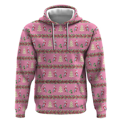 Australia Pink Galah Christmas Zip Hoodie Eolophus Roseicapilla Bottlebrush Seamless - Aussie Hoodie
