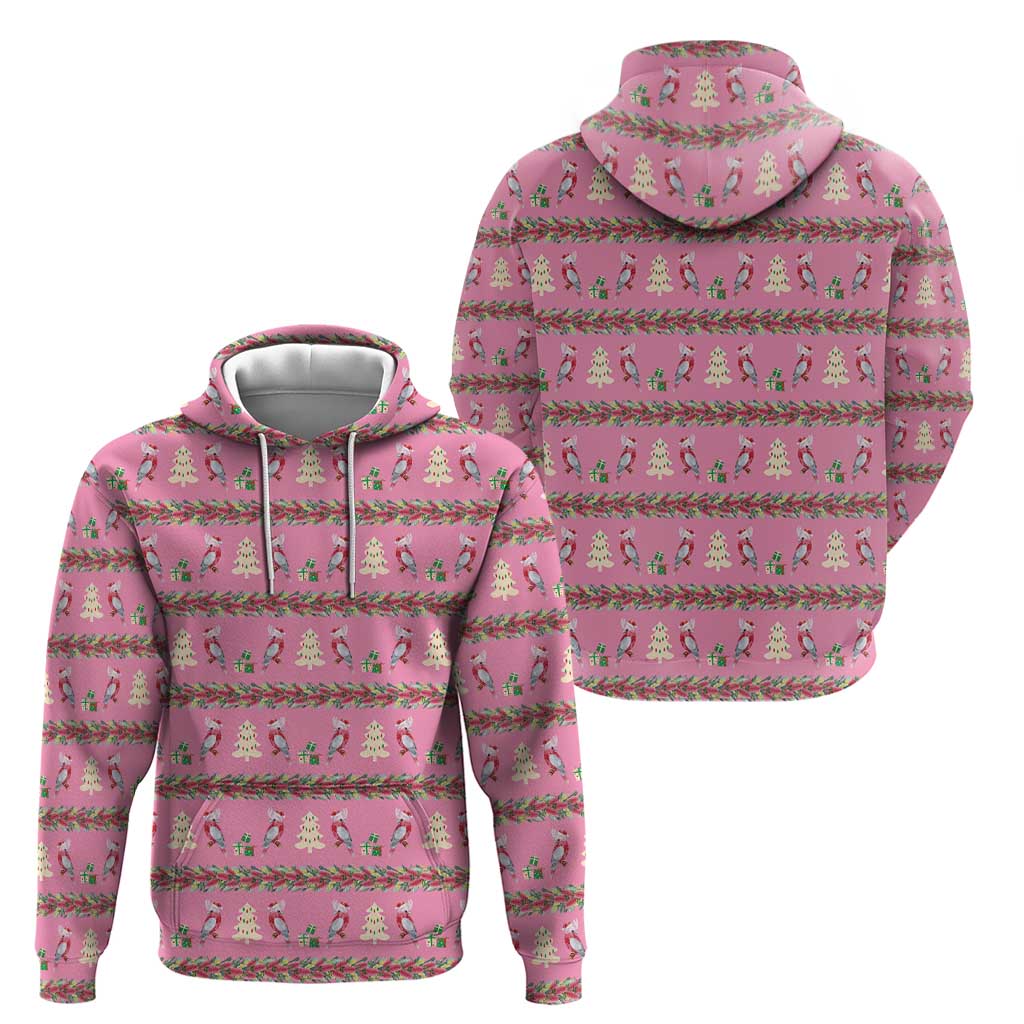 Australia Pink Galah Christmas Zip Hoodie Eolophus Roseicapilla Bottlebrush Seamless - Aussie Hoodie