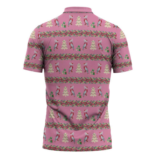 Australia Pink Galah Christmas Zipper Polo Shirt Eolophus Roseicapilla Bottlebrush Seamless - Aussie Hoodie