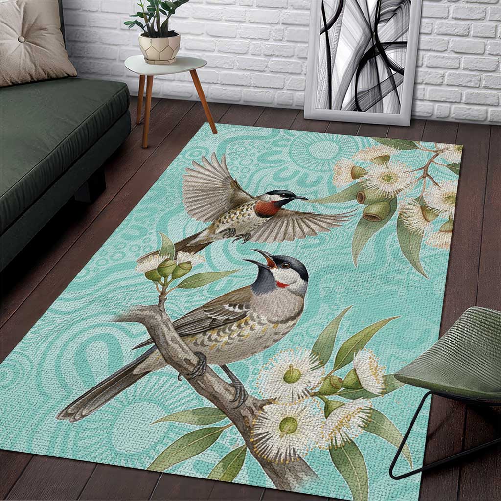 Australia Red Wattlebird Area Rug Eucalyptus Alba Indigenous Art - Aussie Hoodie