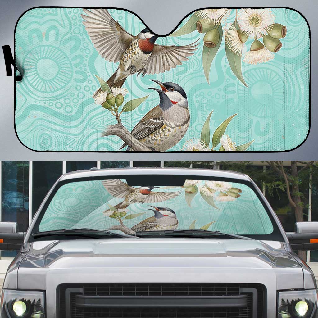 Australia Red Wattlebird Auto Sun Shade Eucalyptus Alba Indigenous Art - Aussie Hoodie