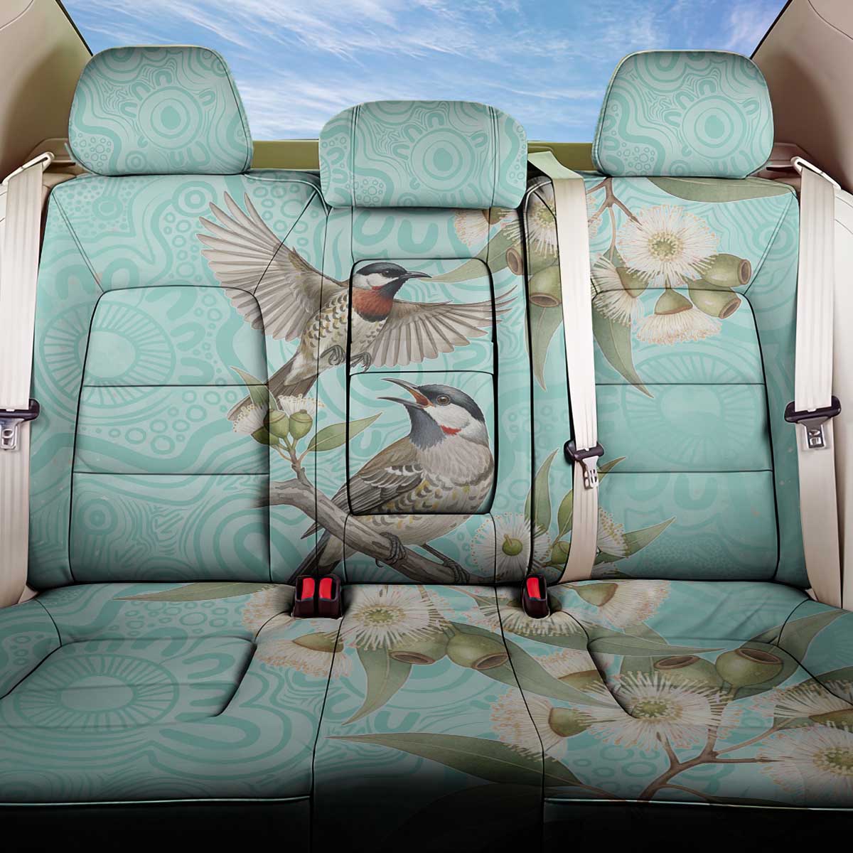 Australia Red Wattlebird Back Car Seat Cover Eucalyptus Alba Indigenous Art - Aussie Hoodie