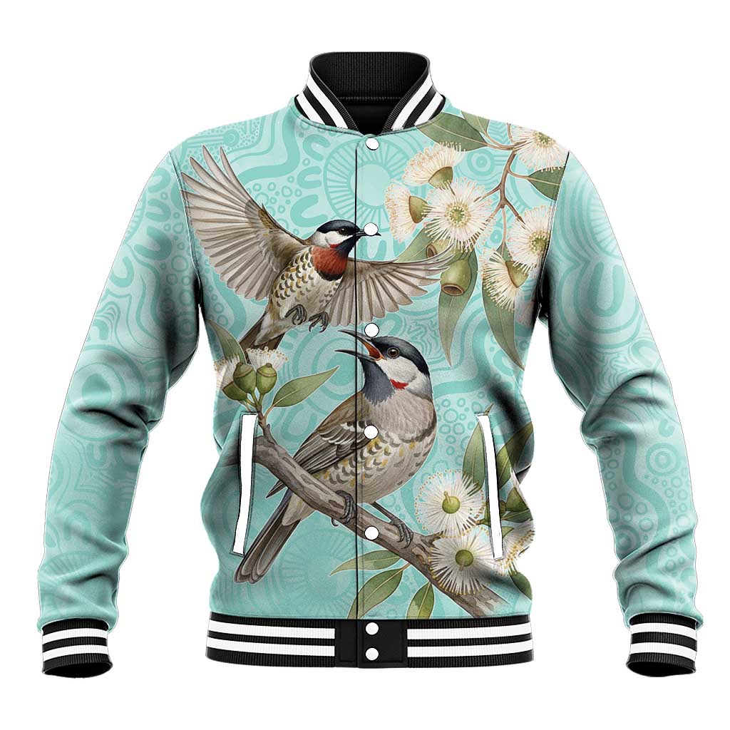 Australia Red Wattlebird Baseball Jacket Eucalyptus Alba Indigenous Art - Aussie Hoodie