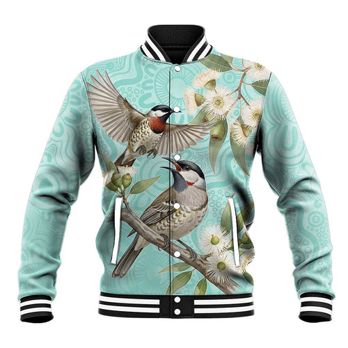 Australia Red Wattlebird Baseball Jacket Eucalyptus Alba Indigenous Art - Aussie Hoodie