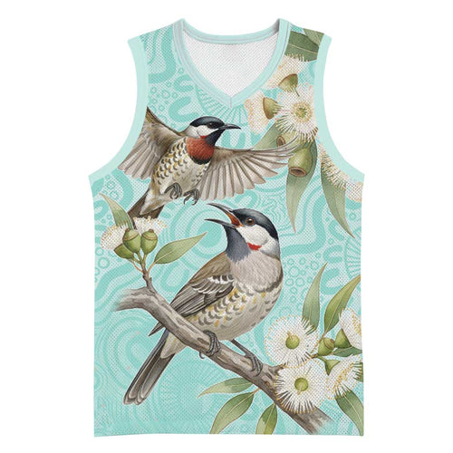 Australia Red Wattlebird Basketball Jersey Eucalyptus Alba Indigenous Art - Aussie Hoodie