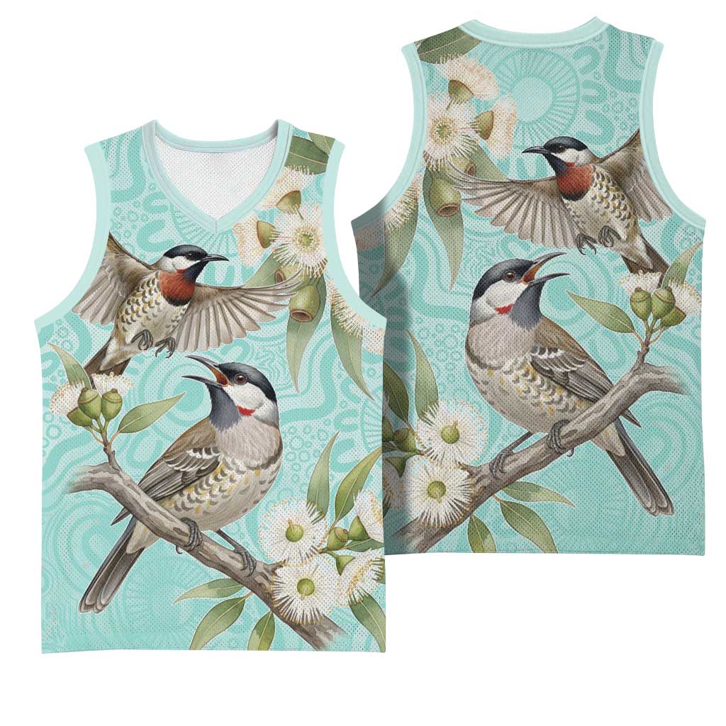 Australia Red Wattlebird Basketball Jersey Eucalyptus Alba Indigenous Art - Aussie Hoodie
