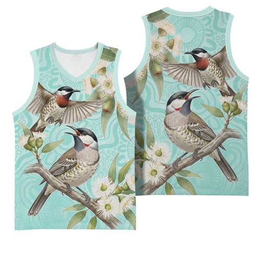 Australia Red Wattlebird Basketball Jersey Eucalyptus Alba Indigenous Art - Aussie Hoodie