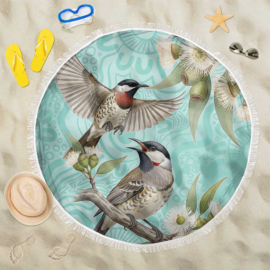 Australia Red Wattlebird Beach Blanket Eucalyptus Alba Indigenous Art - Aussie Hoodie