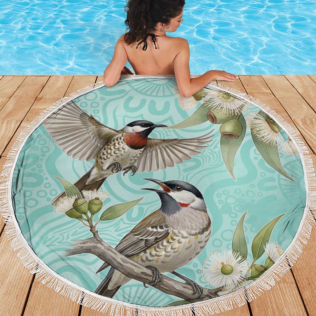 Australia Red Wattlebird Beach Blanket Eucalyptus Alba Indigenous Art - Aussie Hoodie