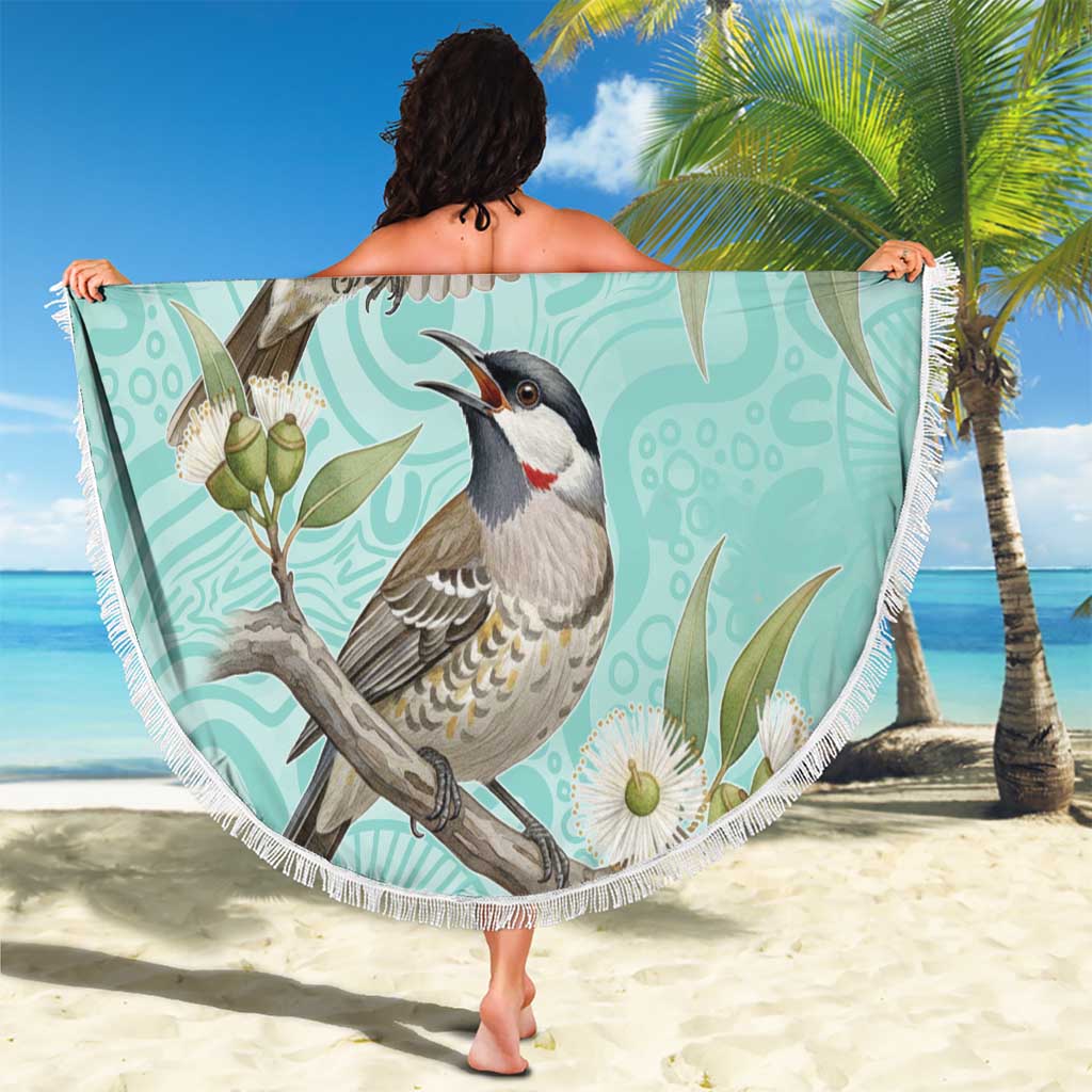 Australia Red Wattlebird Beach Blanket Eucalyptus Alba Indigenous Art - Aussie Hoodie