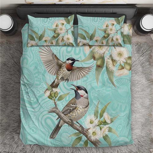 Australia Red Wattlebird Bedding Set Eucalyptus Alba Indigenous Art - Aussie Hoodie