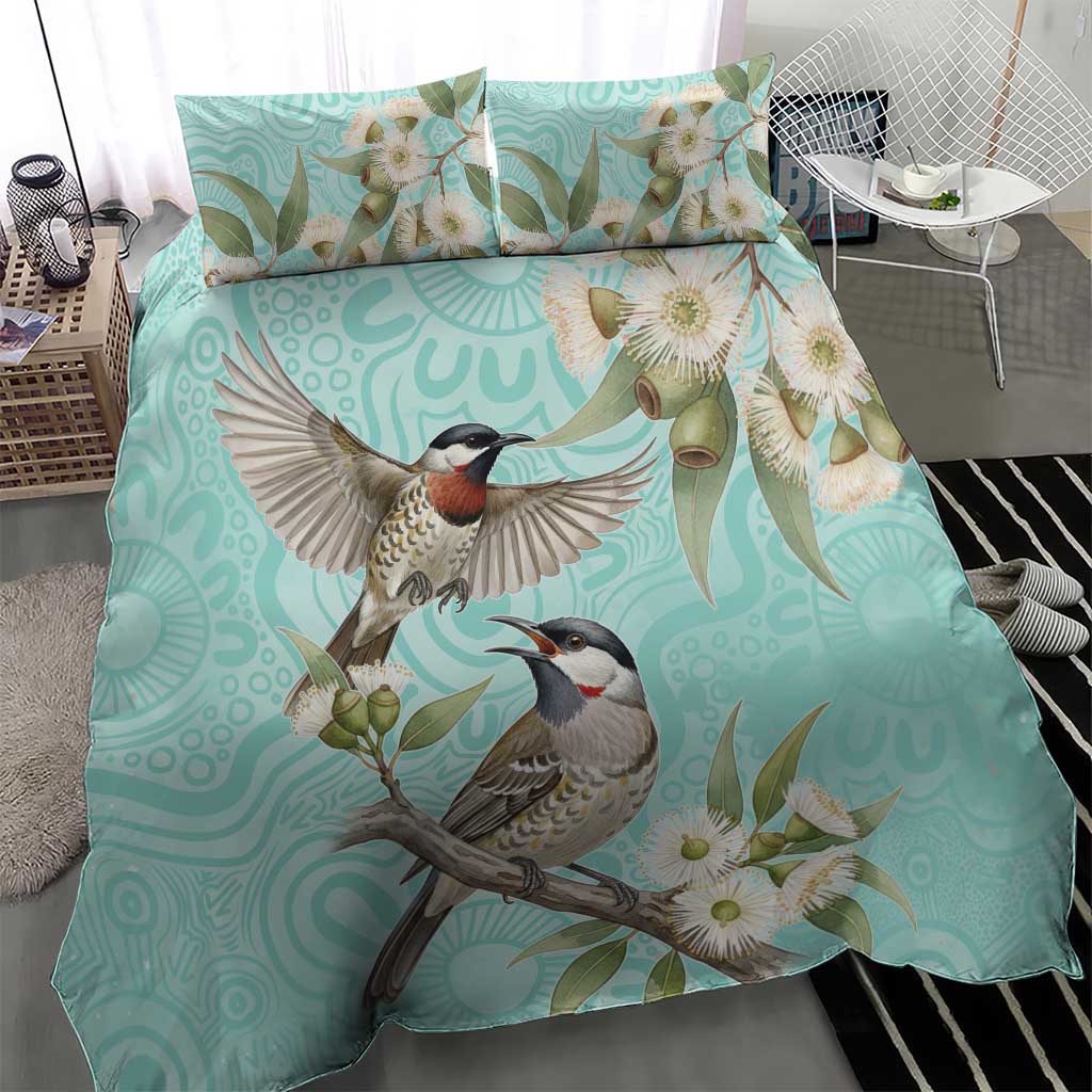 Australia Red Wattlebird Bedding Set Eucalyptus Alba Indigenous Art - Aussie Hoodie