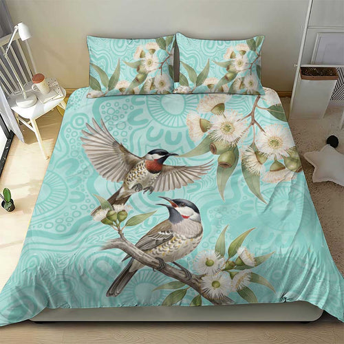 Australia Red Wattlebird Bedding Set Eucalyptus Alba Indigenous Art - Aussie Hoodie