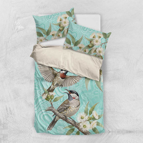 Australia Red Wattlebird Bedding Set Eucalyptus Alba Indigenous Art - Aussie Hoodie