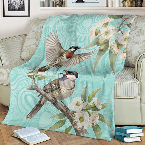 Australia Red Wattlebird Blanket Eucalyptus Alba Indigenous Art - Aussie Hoodie