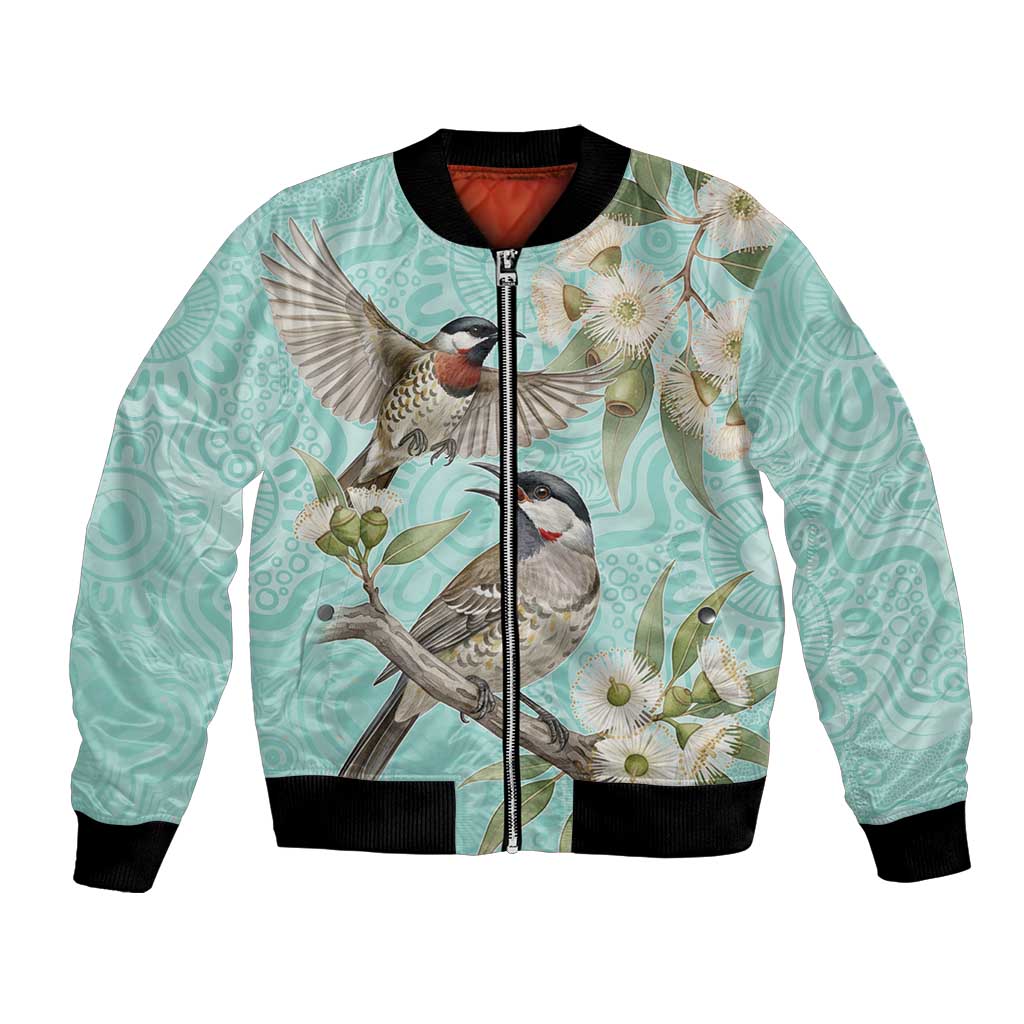 Australia Red Wattlebird Bomber Jacket Eucalyptus Alba Indigenous Art - Aussie Hoodie