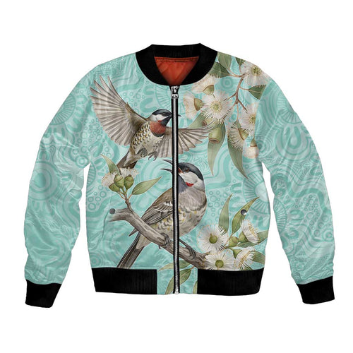 Australia Red Wattlebird Bomber Jacket Eucalyptus Alba Indigenous Art - Aussie Hoodie