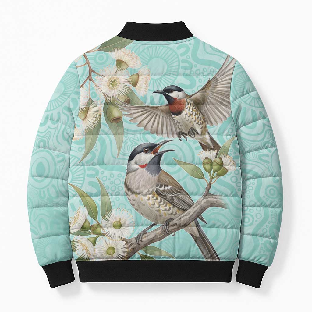 Australia Red Wattlebird Bomber Puffer Jacket Eucalyptus Alba Indigenous Art - Aussie Hoodie