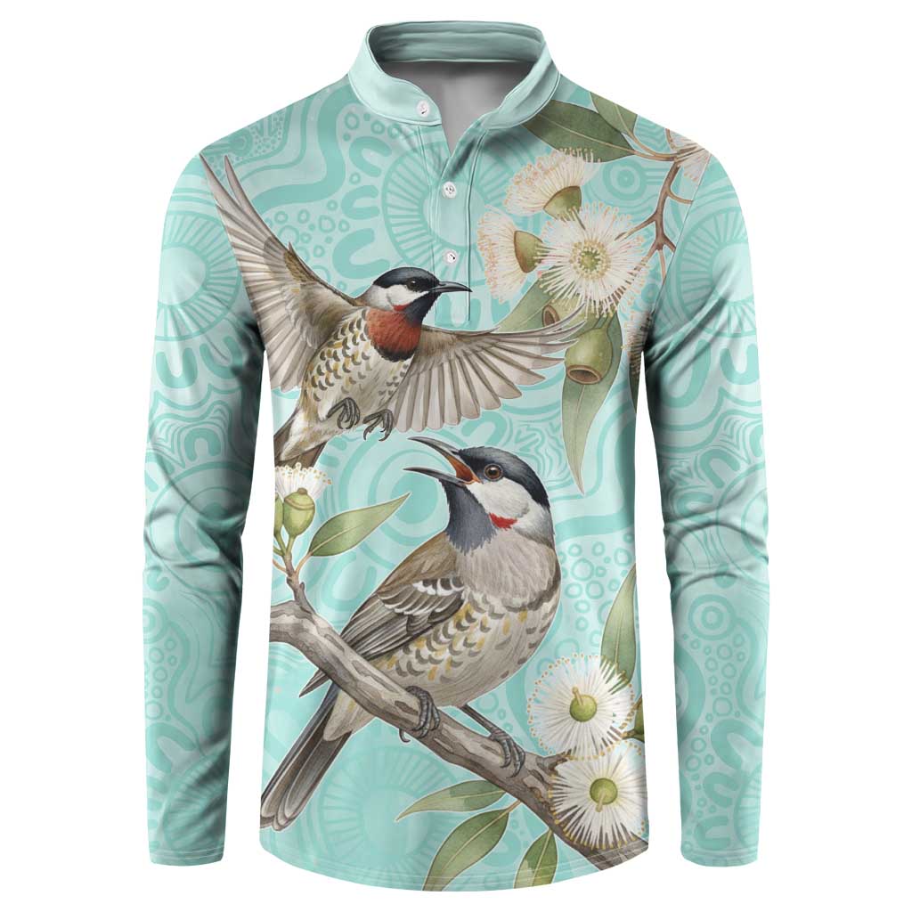 Australia Red Wattlebird Button Sweatshirt Eucalyptus Alba Indigenous Art - Aussie Hoodie