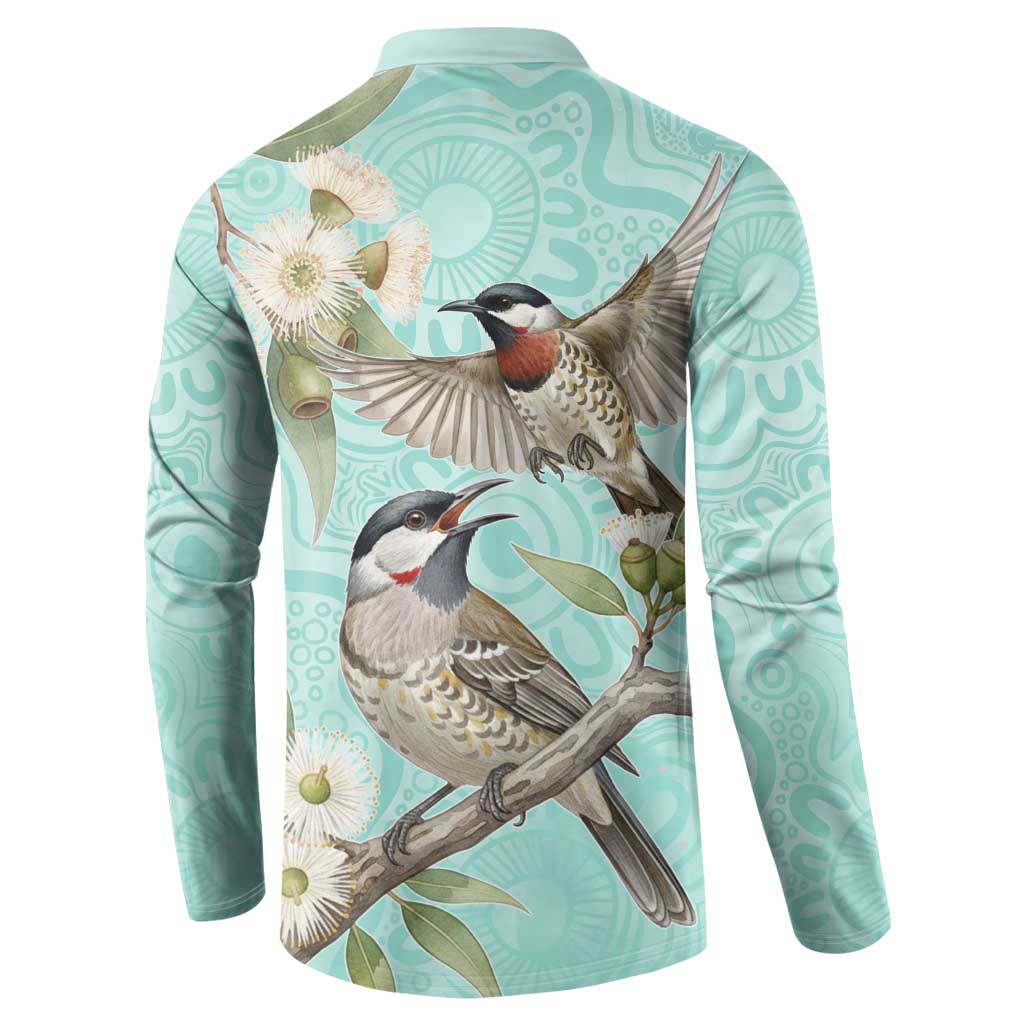 Australia Red Wattlebird Button Sweatshirt Eucalyptus Alba Indigenous Art - Aussie Hoodie