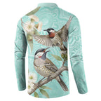 Australia Red Wattlebird Button Sweatshirt Eucalyptus Alba Indigenous Art - Aussie Hoodie
