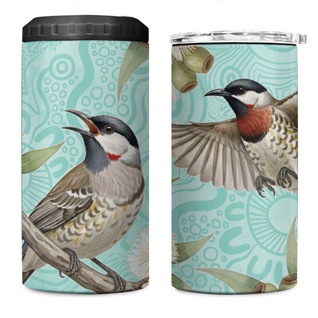 Australia Red Wattlebird 4 in 1 Can Cooler Tumbler Eucalyptus Alba Indigenous Art - Aussie Hoodie