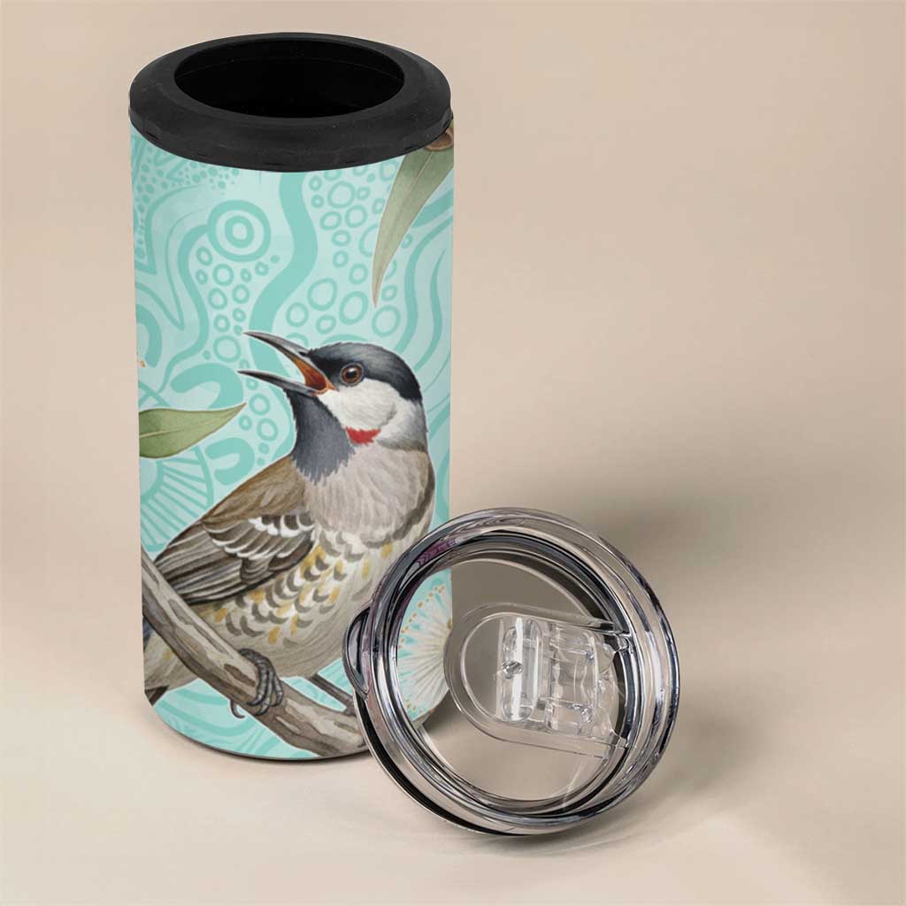 Australia Red Wattlebird 4 in 1 Can Cooler Tumbler Eucalyptus Alba Indigenous Art - Aussie Hoodie