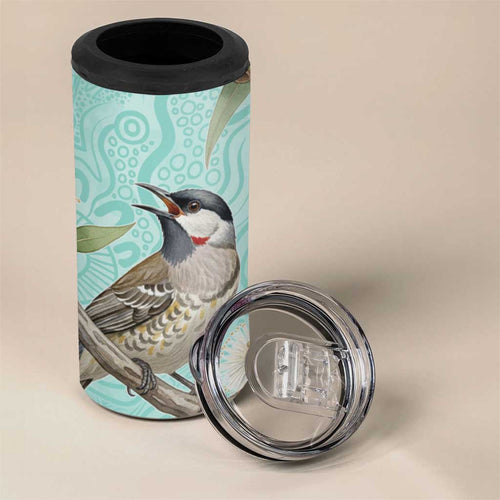 Australia Red Wattlebird 4 in 1 Can Cooler Tumbler Eucalyptus Alba Indigenous Art - Aussie Hoodie