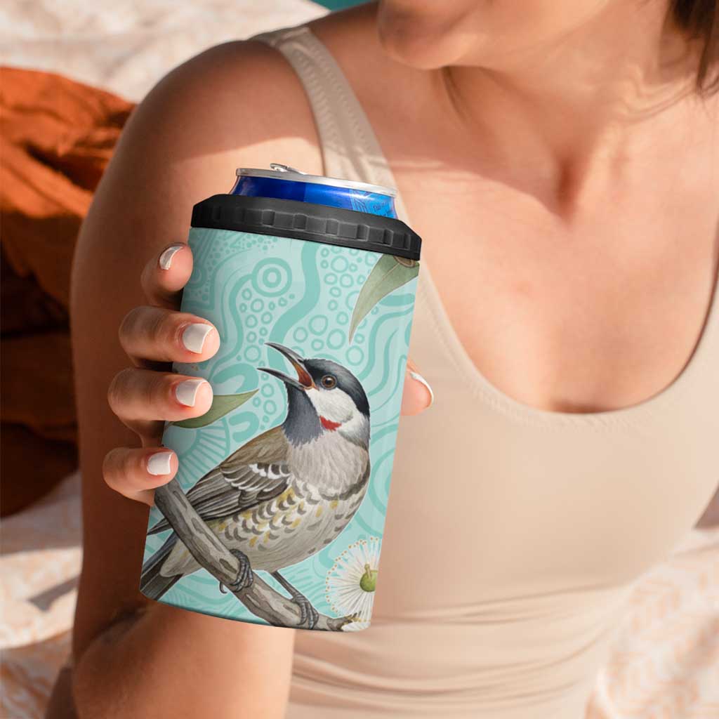 Australia Red Wattlebird 4 in 1 Can Cooler Tumbler Eucalyptus Alba Indigenous Art - Aussie Hoodie