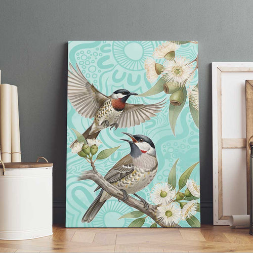 Australia Red Wattlebird Canvas Wall Art Eucalyptus Alba Indigenous Art - Aussie Hoodie