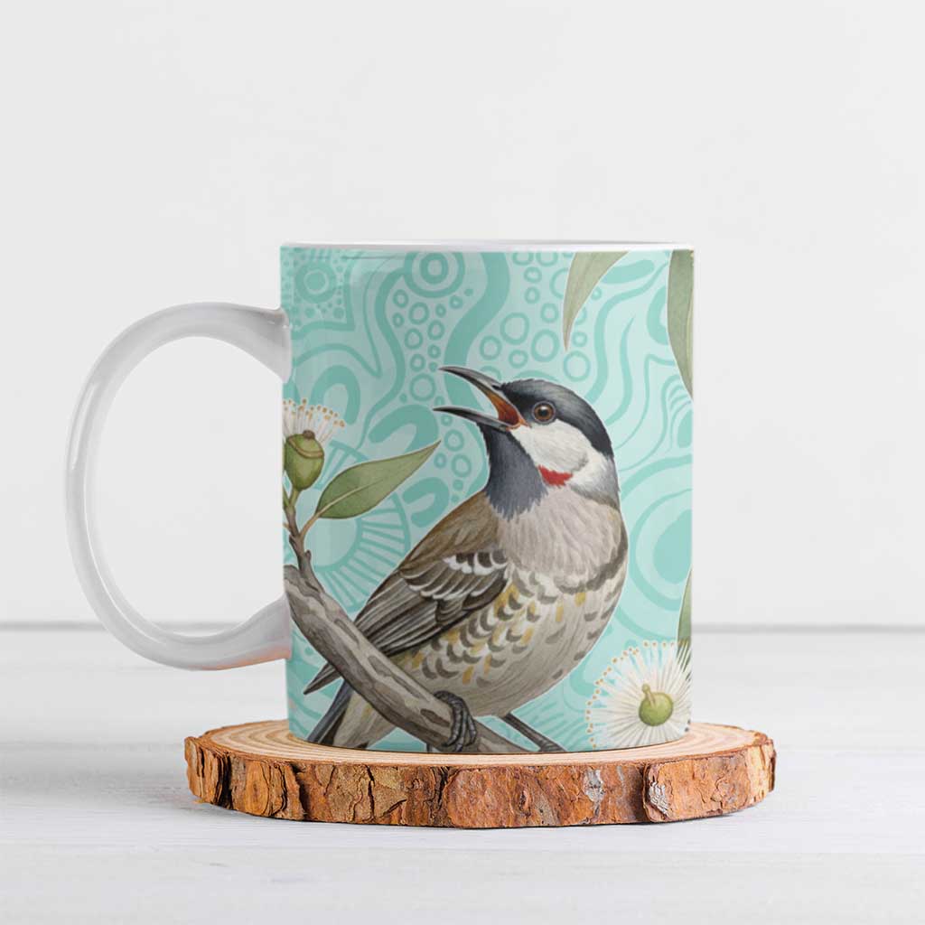Australia Red Wattlebird Ceramic Mug Eucalyptus Alba Indigenous Art - Aussie Hoodie