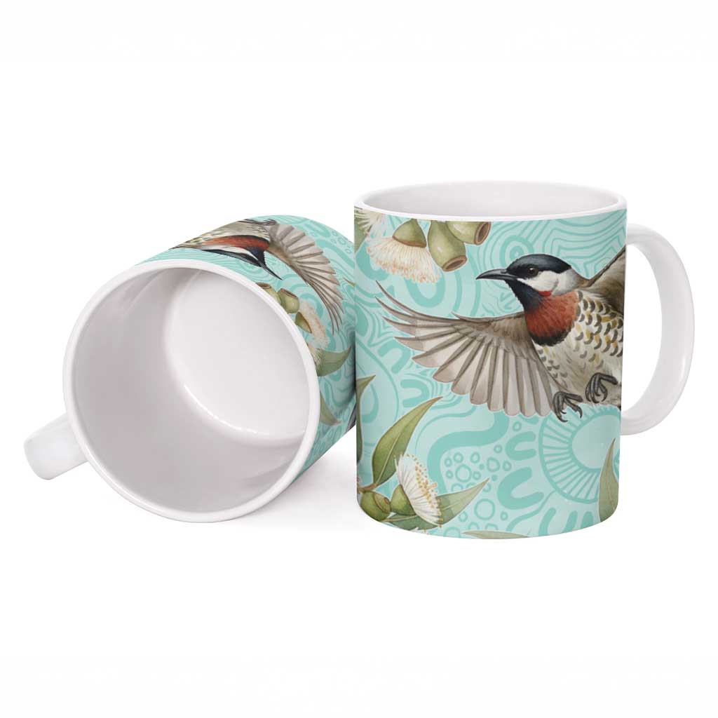 Australia Red Wattlebird Ceramic Mug Eucalyptus Alba Indigenous Art - Aussie Hoodie