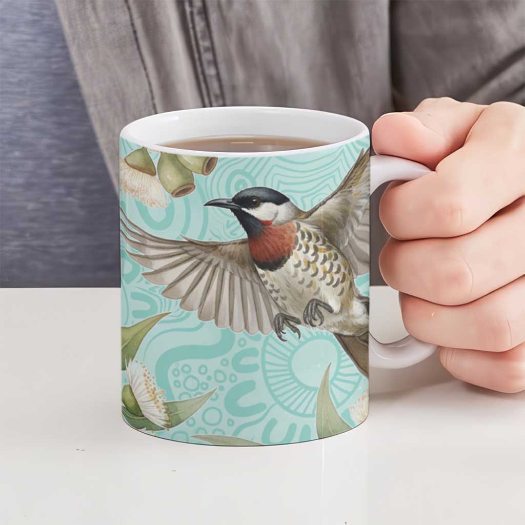 Australia Red Wattlebird Ceramic Mug Eucalyptus Alba Indigenous Art - Aussie Hoodie