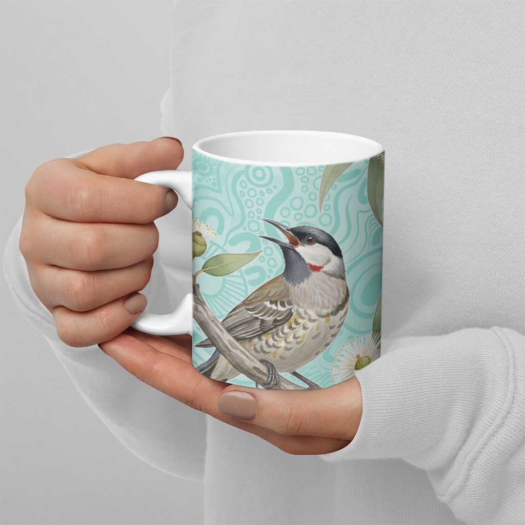 Australia Red Wattlebird Ceramic Mug Eucalyptus Alba Indigenous Art - Aussie Hoodie