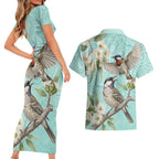 Australia Red Wattlebird Couples Matching Short Sleeve Bodycon Dress and Hawaiian Shirt Eucalyptus Alba Indigenous Art - Aussie Hoodie