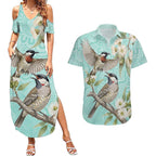 Australia Red Wattlebird Couples Matching Summer Maxi Dress and Hawaiian Shirt Eucalyptus Alba Indigenous Art - Aussie Hoodie