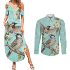 Australia Red Wattlebird Couples Matching Summer Maxi Dress and Long Sleeve Button Shirt Eucalyptus Alba Indigenous Art - Aussie Hoodie