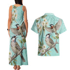 Australia Red Wattlebird Couples Matching Tank Maxi Dress and Hawaiian Shirt Eucalyptus Alba Indigenous Art - Aussie Hoodie