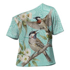 Australia Red Wattlebird Cross Shoulder Shirt Eucalyptus Alba Indigenous Art - Aussie Hoodie