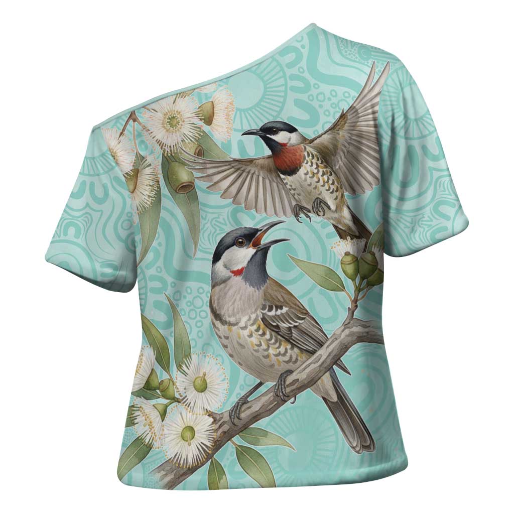 Australia Red Wattlebird Cross Shoulder Shirt Eucalyptus Alba Indigenous Art - Aussie Hoodie