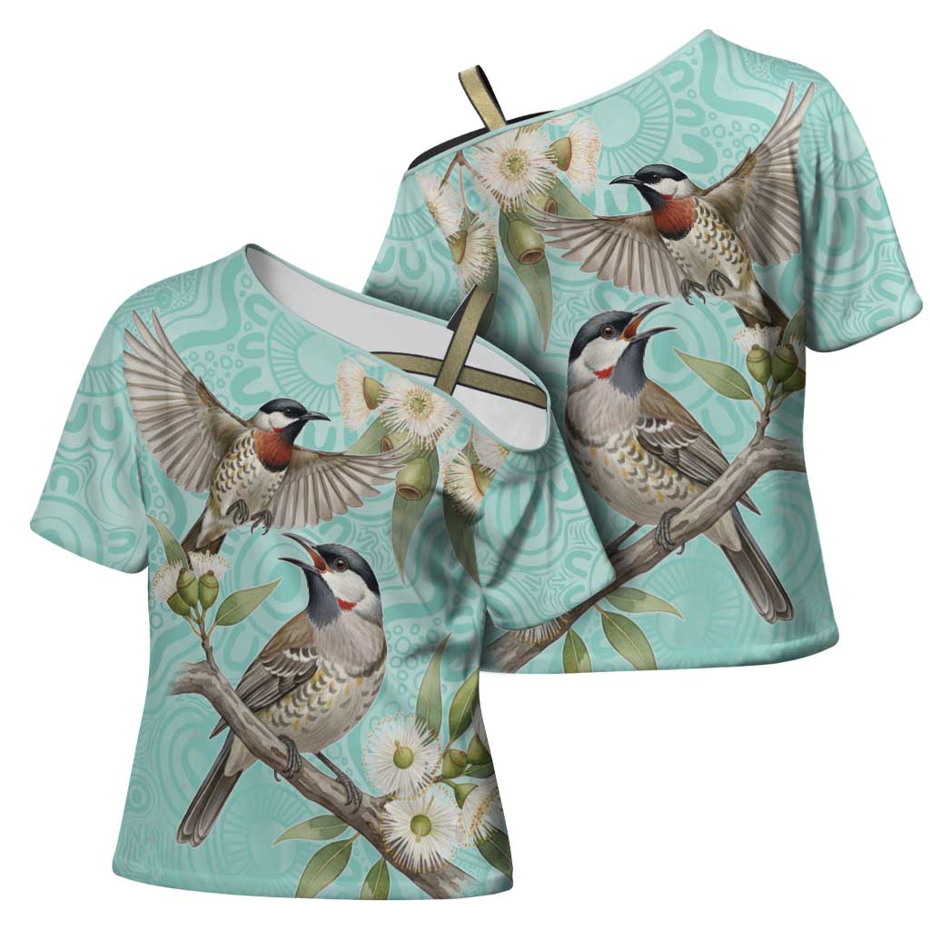 Australia Red Wattlebird Cross Shoulder Shirt Eucalyptus Alba Indigenous Art - Aussie Hoodie