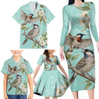 Australia Red Wattlebird Family Matching Long Sleeve Bodycon Dress and Hawaiian Shirt Eucalyptus Alba Indigenous Art - Aussie Hoodie