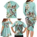 Australia Red Wattlebird Family Matching Long Sleeve Bodycon Dress and Hawaiian Shirt Eucalyptus Alba Indigenous Art - Aussie Hoodie
