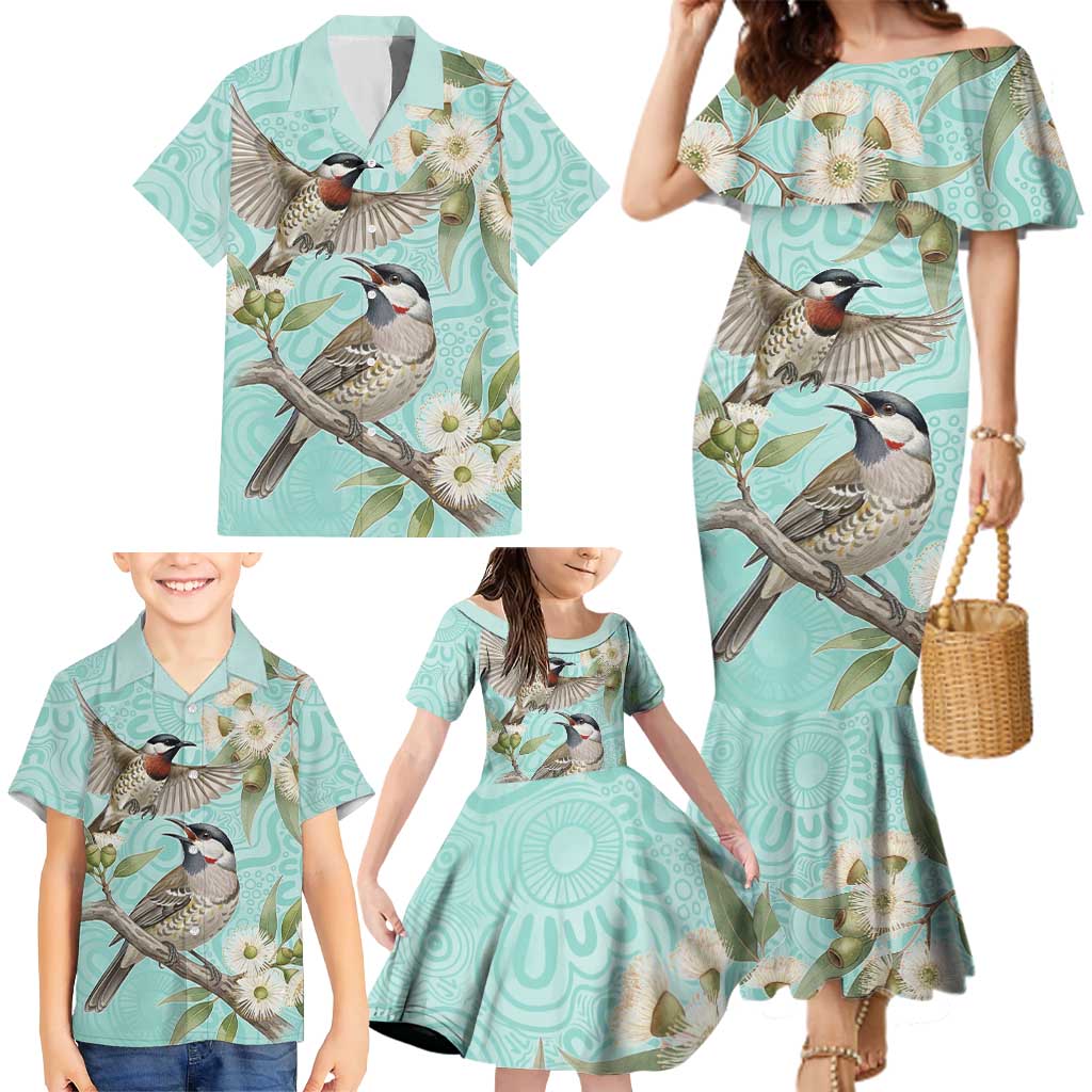 Australia Red Wattlebird Family Matching Mermaid Dress and Hawaiian Shirt Eucalyptus Alba Indigenous Art - Aussie Hoodie