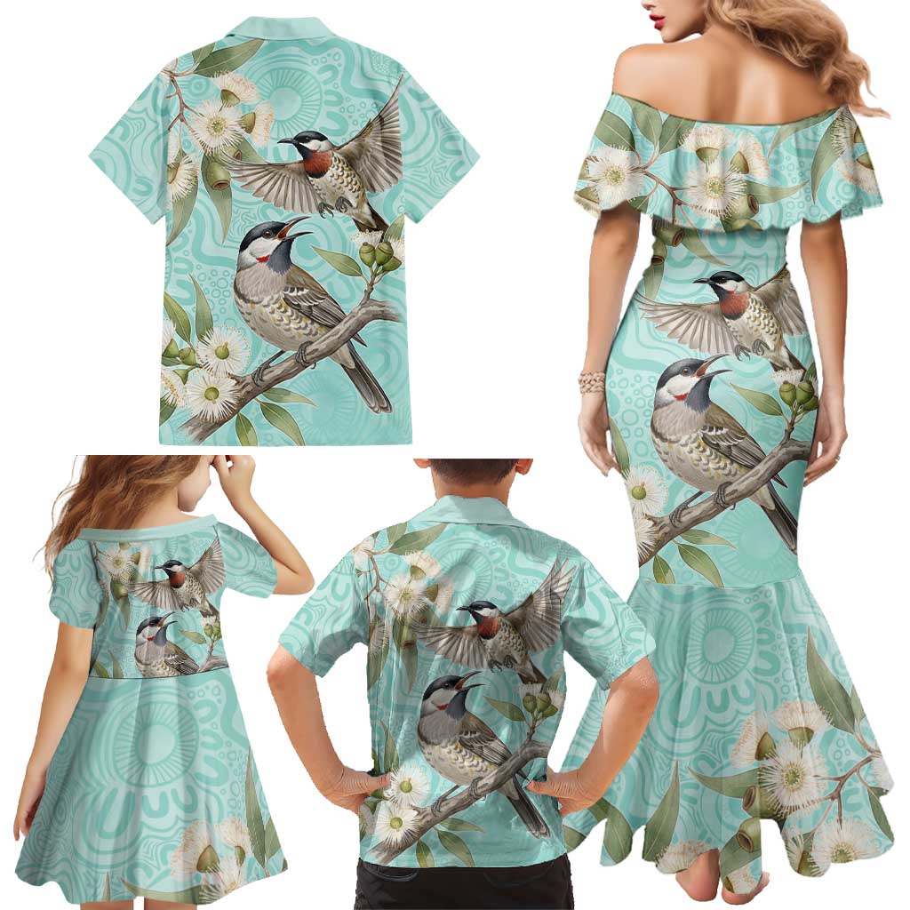 Australia Red Wattlebird Family Matching Mermaid Dress and Hawaiian Shirt Eucalyptus Alba Indigenous Art - Aussie Hoodie