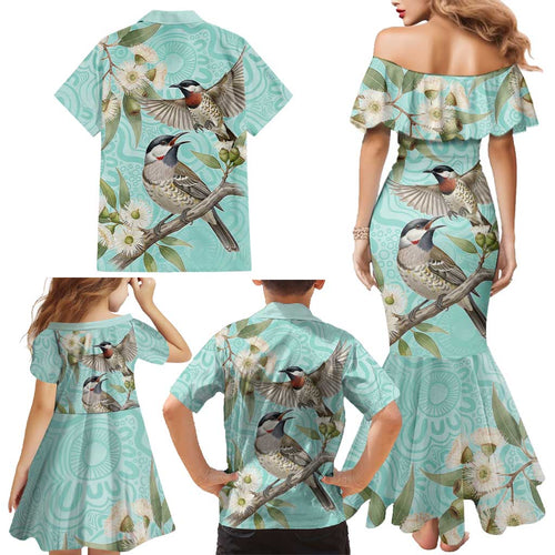 Australia Red Wattlebird Family Matching Mermaid Dress and Hawaiian Shirt Eucalyptus Alba Indigenous Art - Aussie Hoodie