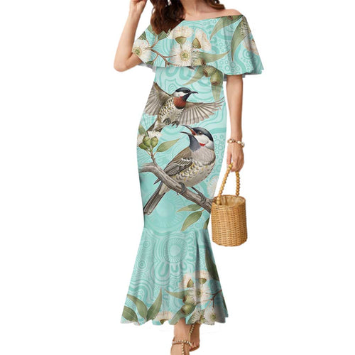 Australia Red Wattlebird Family Matching Mermaid Dress and Hawaiian Shirt Eucalyptus Alba Indigenous Art - Aussie Hoodie