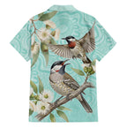 Australia Red Wattlebird Family Matching Off Shoulder Maxi Dress and Hawaiian Shirt Eucalyptus Alba Indigenous Art - Aussie Hoodie